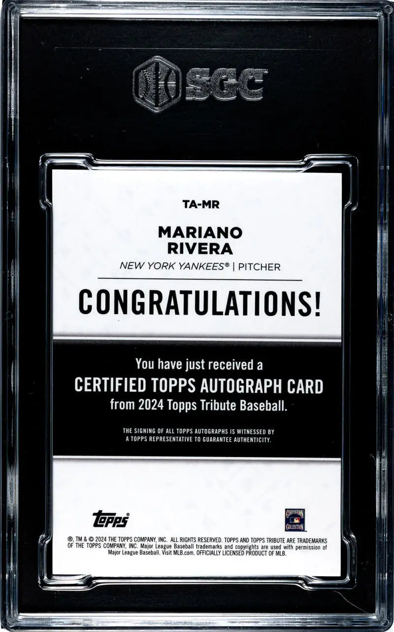 BGS-graded Mariano Rivera autograph card redemption from 2024 Topps Tribute Baseball