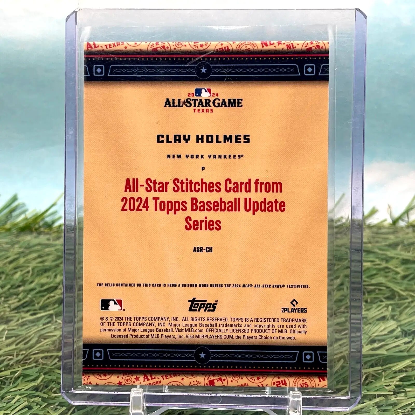 Clay Holmes trading card from 2024 Topps Update All Star Stitches Relic Yankees /199