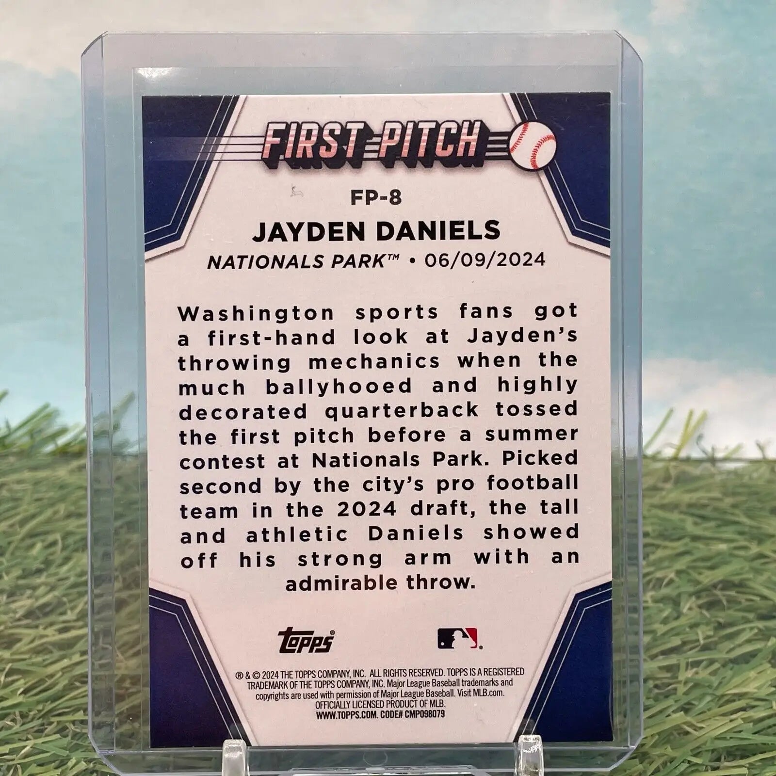 Jayden Daniels trading card from 2024 Topps Update First Pitch Nationals #FP-8 Commanders