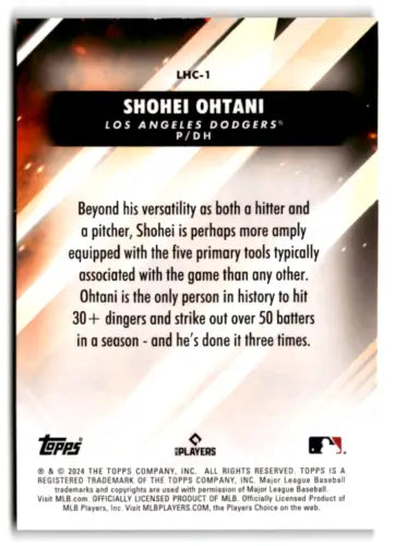 Back of the 2024 Topps Update Shohei Ohtani baseball card with original gloss details