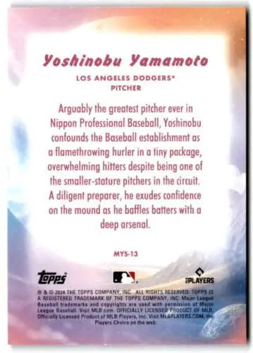 Yoshinobu Yamamoto baseball card from 2024 Topps Update Mystical series NM-MT Dodgers