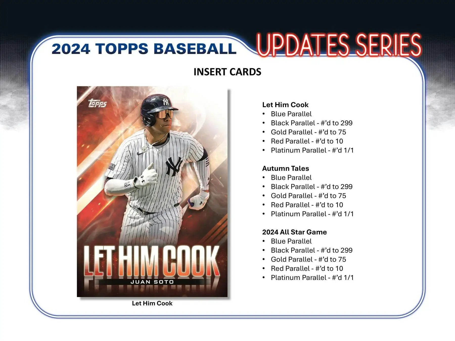 2024 Topps Baseball Updates Series insert card featuring Yankees player in blue parallel design