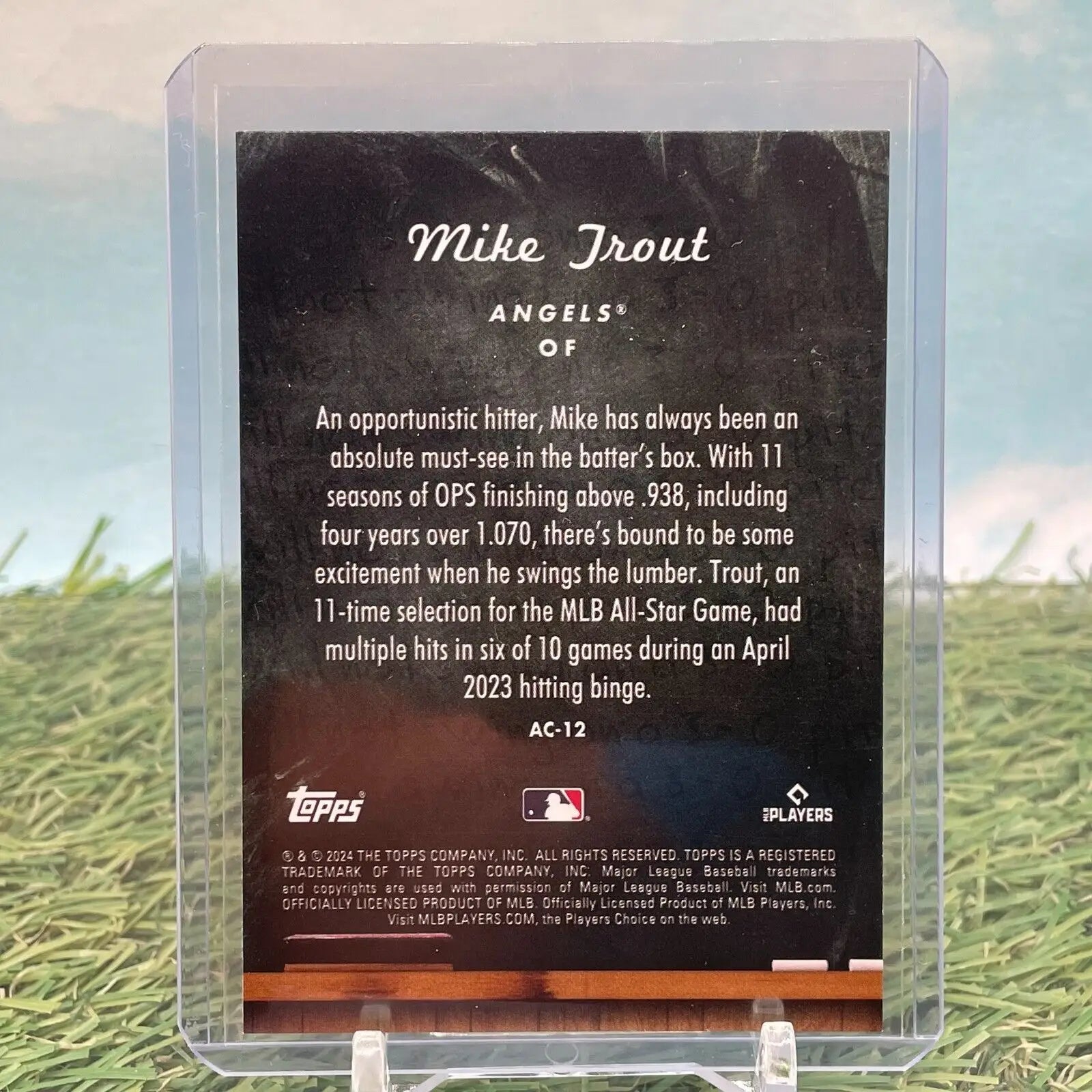 Back of 2024 Topps Update Series Mike Trout card with statistics for Los Angeles Angels