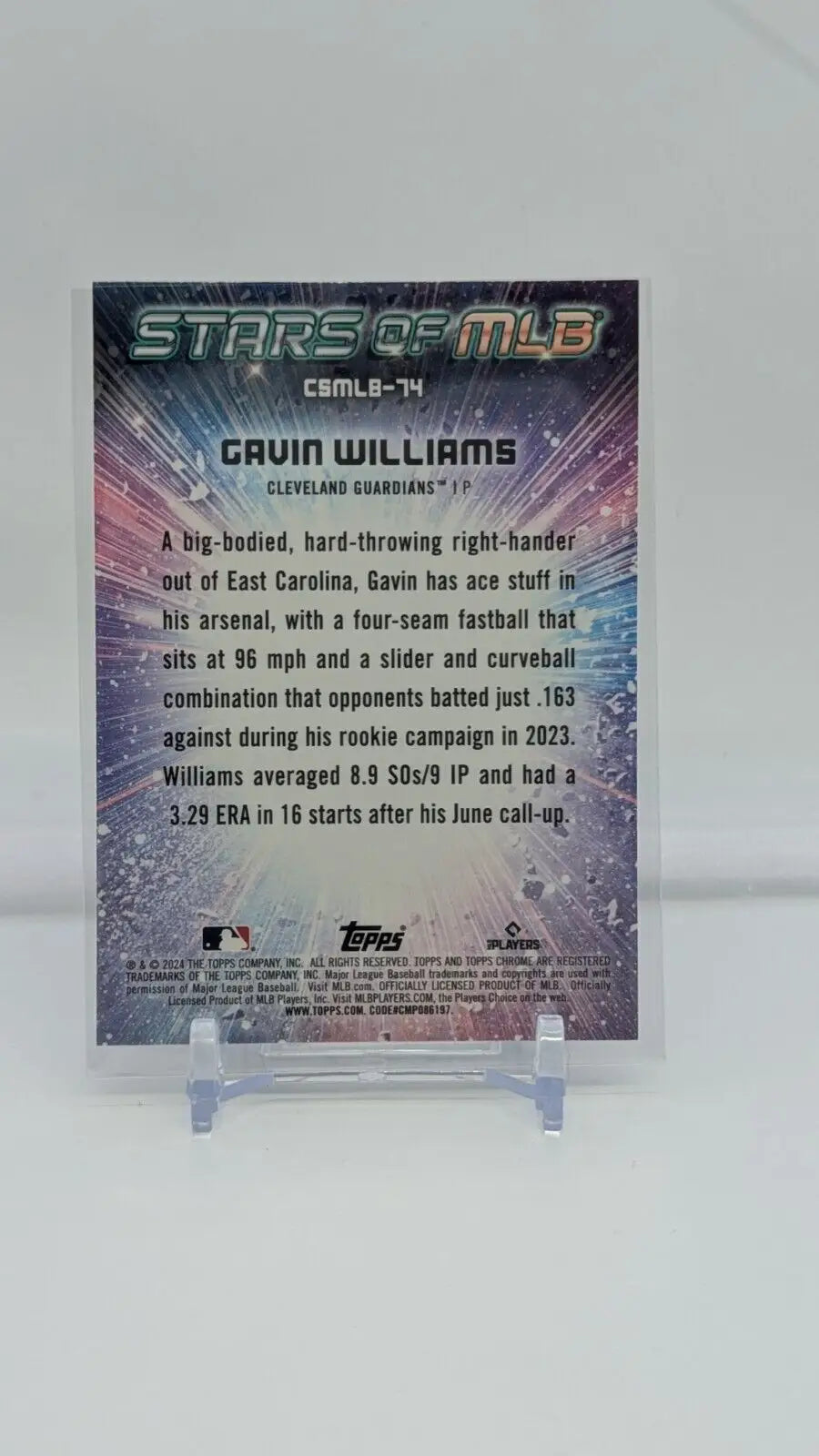 Gavin Williams baseball card from 2024 Topps Update MLB Chrome Stars series