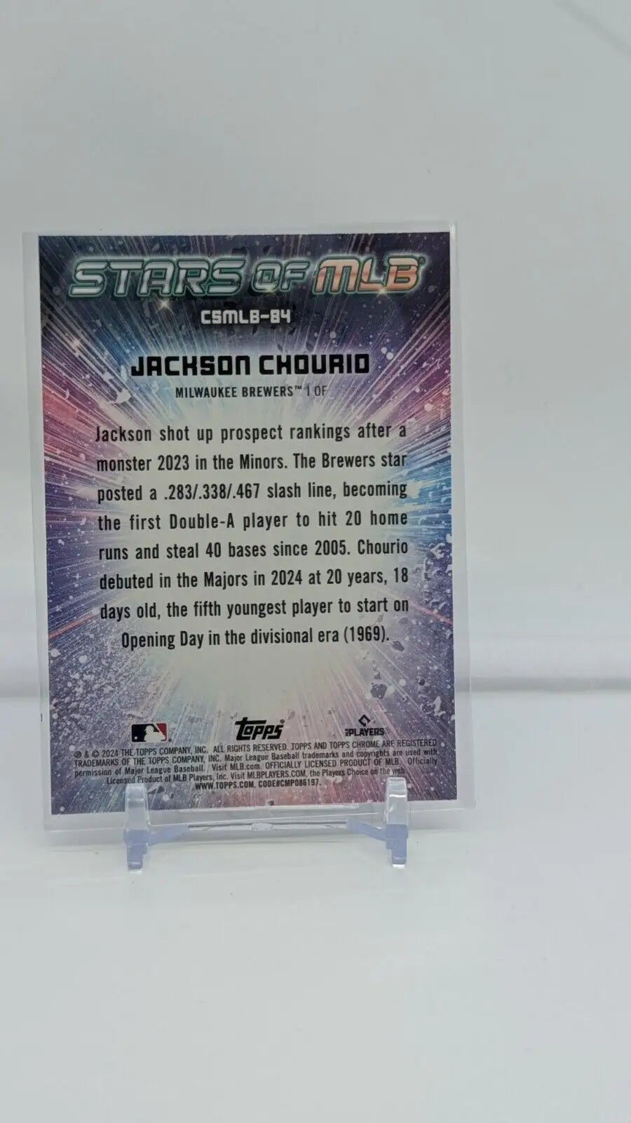 Jackson Chourio baseball card from 2024 Topps Update Series MLB Chrome collection