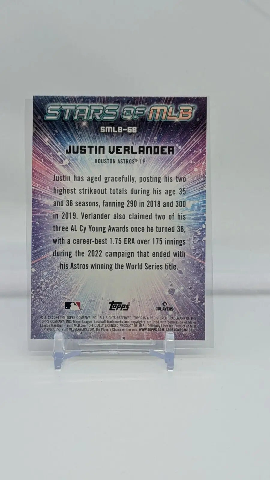 Justin Verlander baseball card from 2024 Topps Update Series - Stars of MLB #SMLB-68