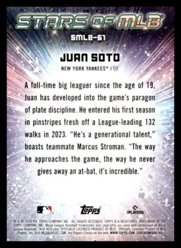 Juan Soto baseball card from 2024 Topps Update Stars of the MLB with original gloss