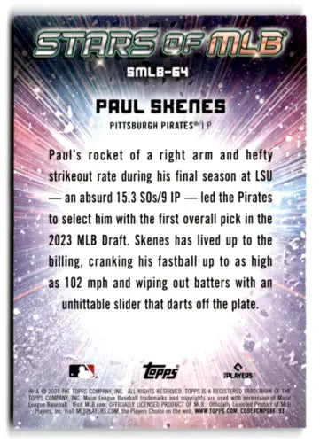 Baseball card back of 2024 Topps Update Stars Paul Skenes in original gloss condition