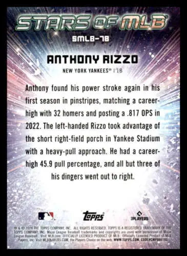 Anthony Rizzo baseball card from 2024 Topps Update Stars NM-MT Yankees original gloss