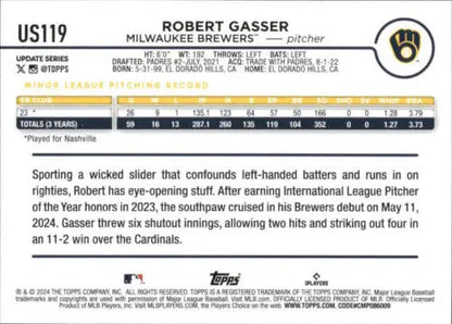 2024 Topps Update US119 Robert Gasser baseball card with original gloss, Brewers rookie