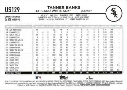 2024 Topps Update US129 Tanner Banks baseball card with original gloss from White Sox