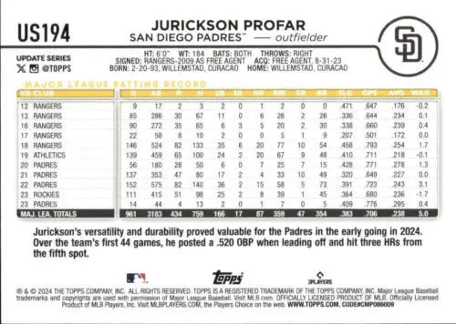 2024 Topps Update US194 Jurickson Profar baseball card in NM-MT condition