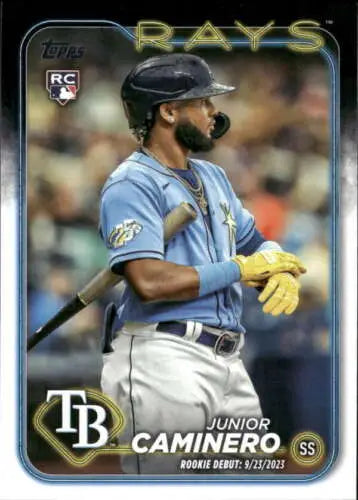 2024 Topps Update US223 Junior Caminero baseball card with original gloss, NM-MT Rays