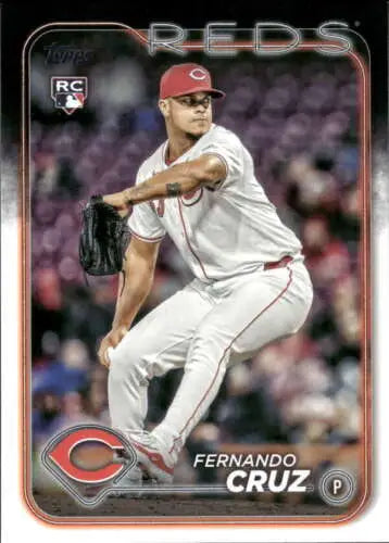 Baseball card showing US308 Fernando Cruz in mid-throw, Topps Update original gloss