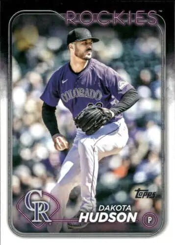 Baseball card of US342 Dakota Hudson in purple Rockies uniform, Topps Update original gloss