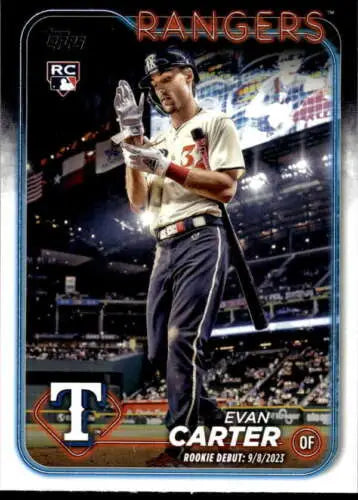 2024 Topps Update US58 Evan Carter baseball card with original gloss for Rangers fans