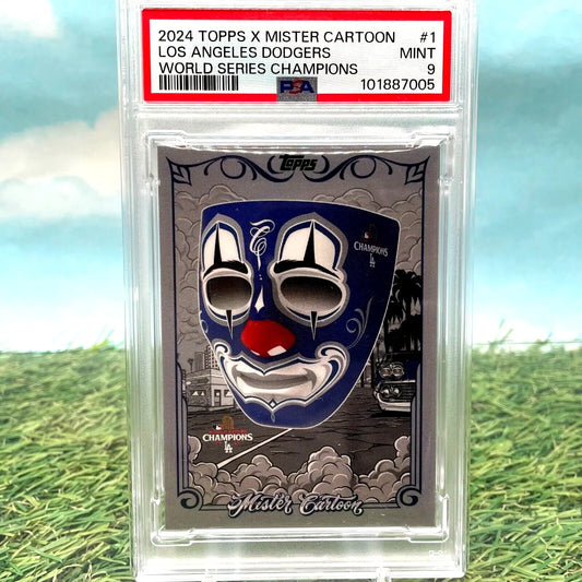 Graded baseball card of Los Angeles Dodgers from 2024 Topps X Mister Cartoon series