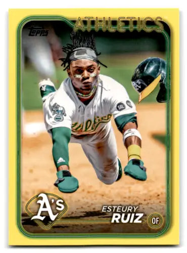 Baseball card of Esteury Ruiz in 2024 Topps Yellow edition, original gloss finish