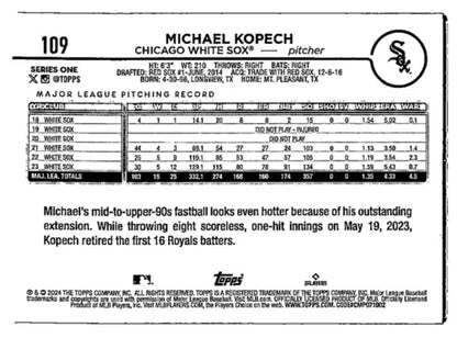 Michael Kopech baseball card featuring original gloss in Topps Yellow Foil design