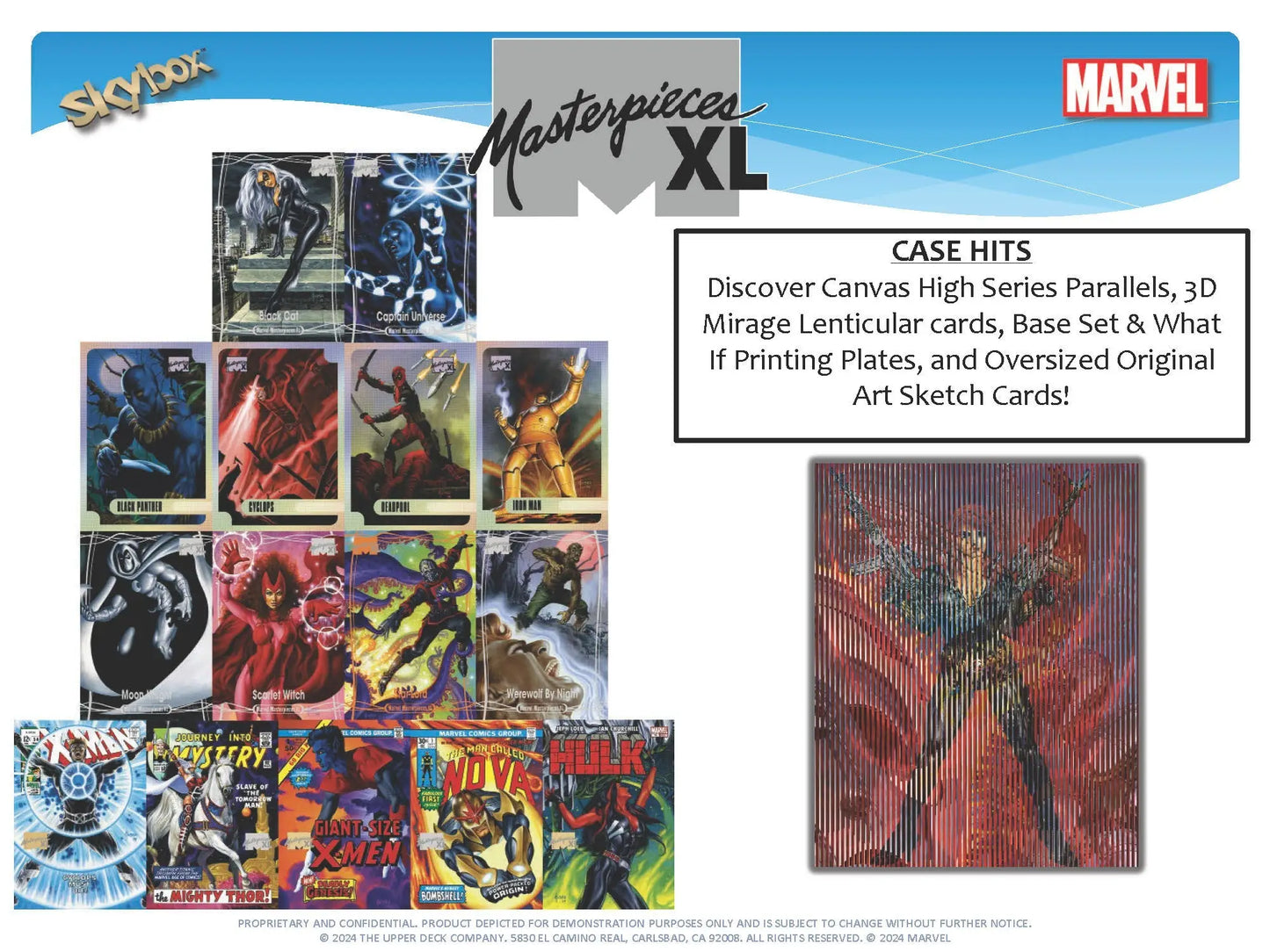 Marvel Masterpieces trading card product advertisement for 2024 Upper Deck Hobby Box