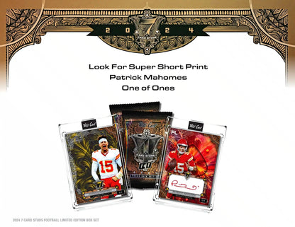 Advertisement for 2024 Wild Card 7 Card Studs Metal Quarterback Edition Football Hobby Box