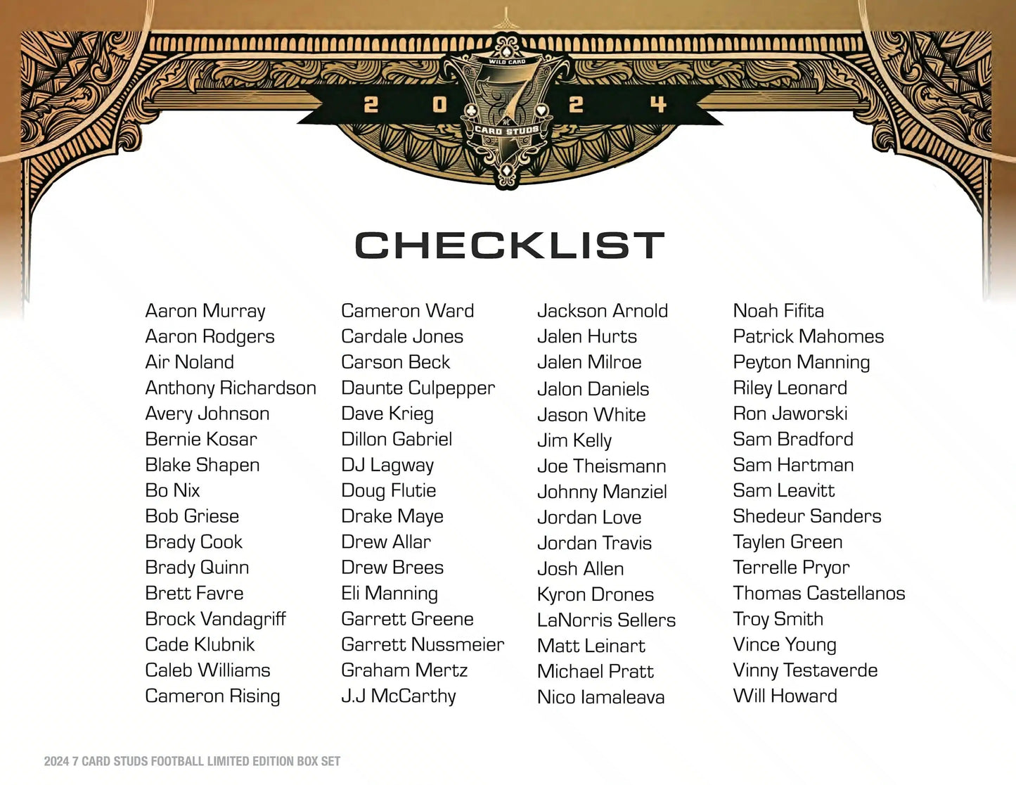 Decorative checklist with ornate border for 2024 Wild Card Quarterback Edition Football