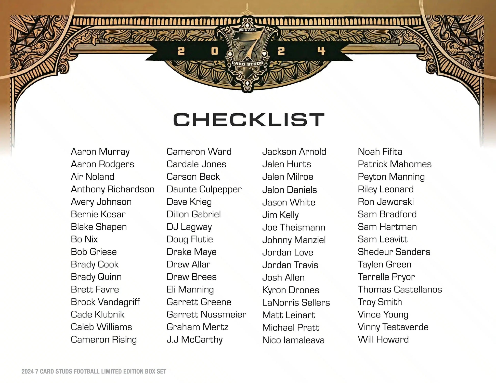 Decorative checklist with ornate border for 2024 Wild Card Quarterback Edition Football