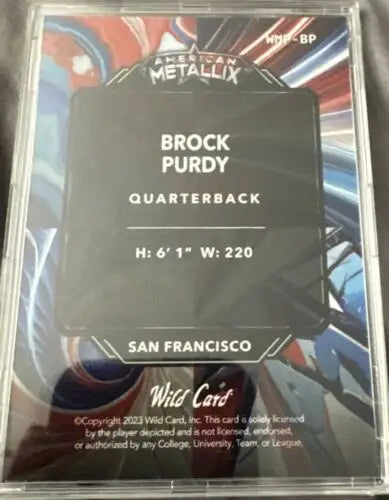 Brock Purdy football card from 2024 Wild Card American Metallix San Fran 49ers color match