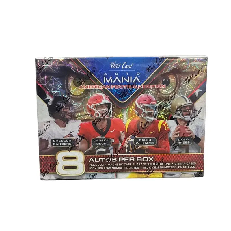 2024 Wild Card Auto Mania Football Cards Hobby Box featuring players in red jerseys