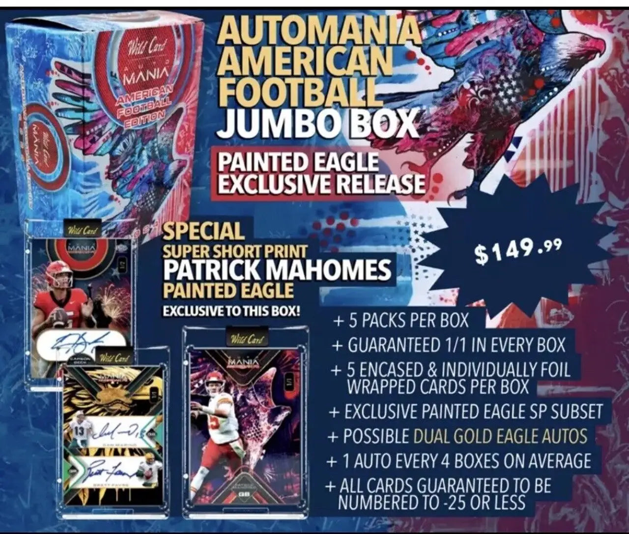 Football trading card box featuring Painted Eagle and Patrick Mahomes artwork