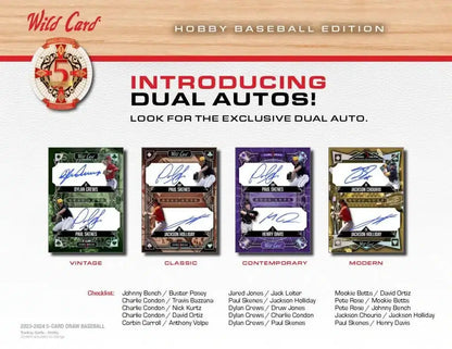 Wild Card baseball card dual autographs featuring designs with Ethan Holliday and more