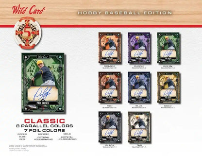 Baseball card display sheet showcasing parallel and foil Ethan Holliday trading cards