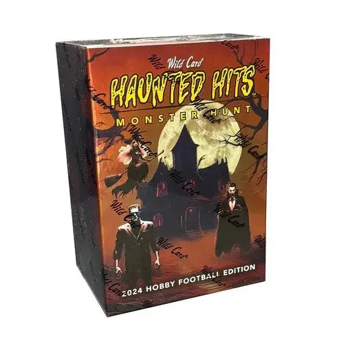 Trading card box with Halloween monster art for Wild Card Haunted Hits Football edition