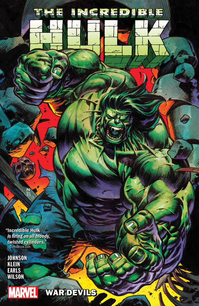 Muscular Incredible Hulk bursting through comic cover for War Devils trading cards