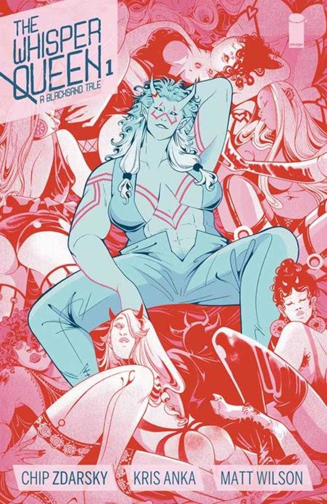 Comic book cover for Whisper Queen #1 with a turquoise figure on red background