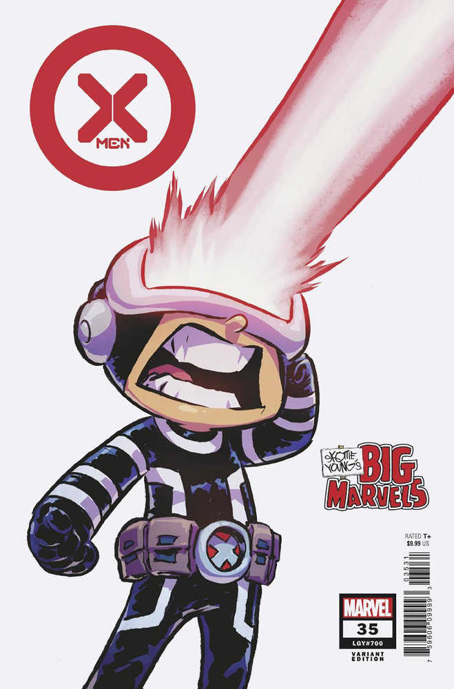 Cartoon superhero in goggles with glowing energy, part of X-Men trading cards variant