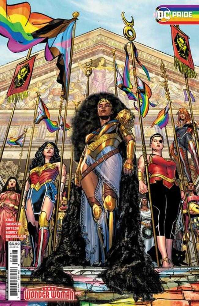 Comic book cover with DC superheroes and pride flags for Wonder Woman #10 Card Stock Variant