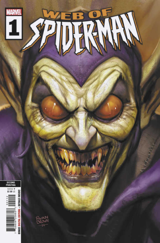 Sinister Green Goblin with glowing eyes on Web Of Spider-Man #1 Ryan Brown Variant cover