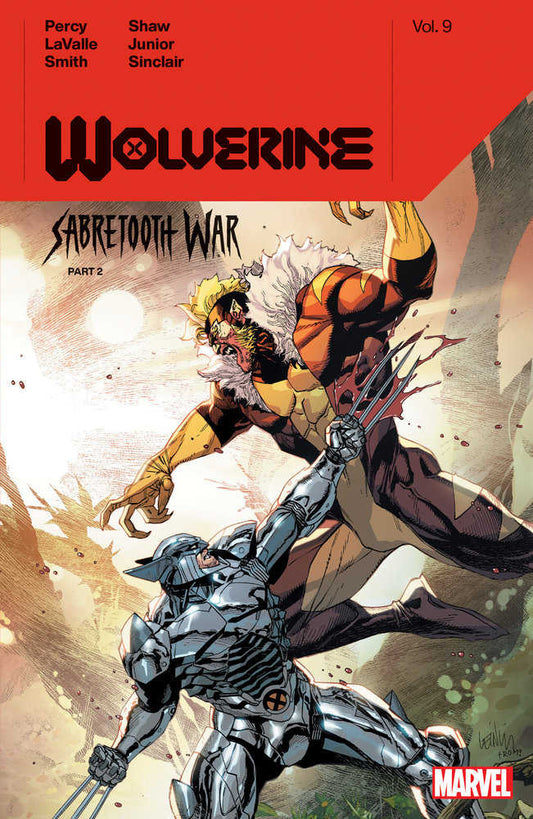 Wolverine battling a robotic foe on Sabretooth War comic book cover from Volume 9