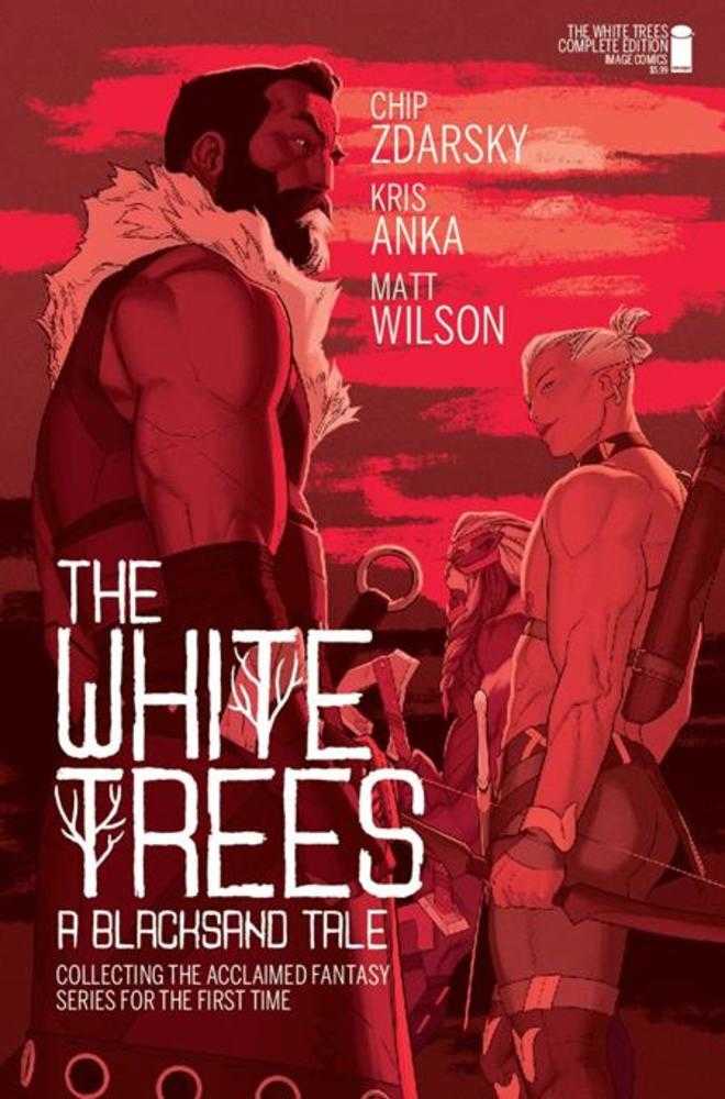 Book cover artwork for The White Trees A Blacksand Tale in red and white tones