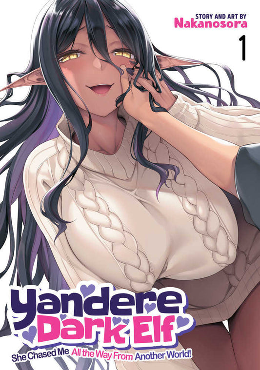 Manga cover of Yandere Dark Elf featuring a dark-haired elf in a white sweater