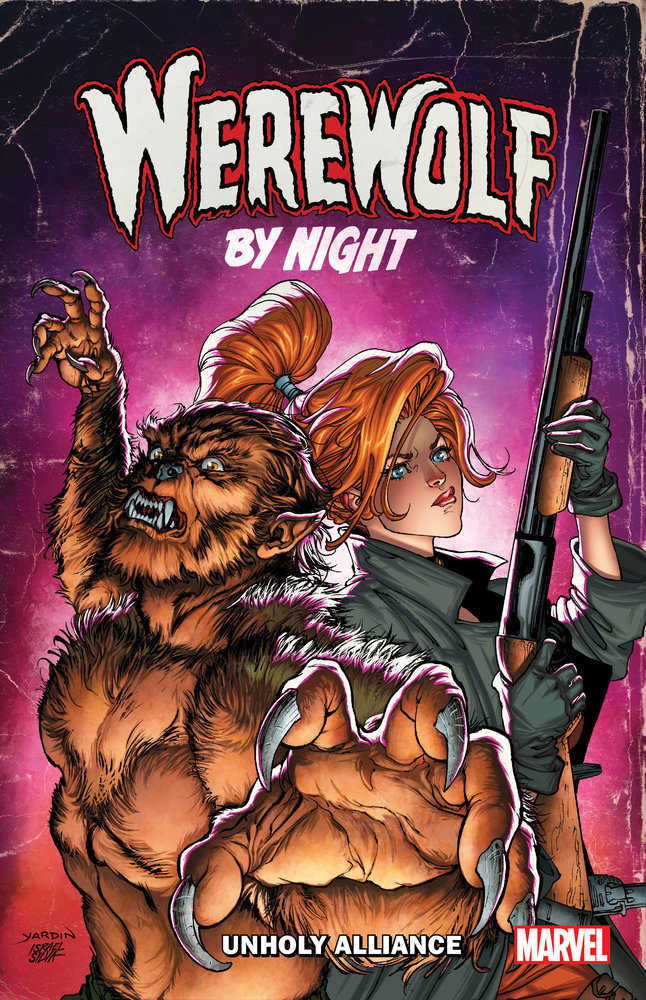 Comic book cover of Werewolf By Night: Unholy Alliance with Moon Knight against purple backdrop