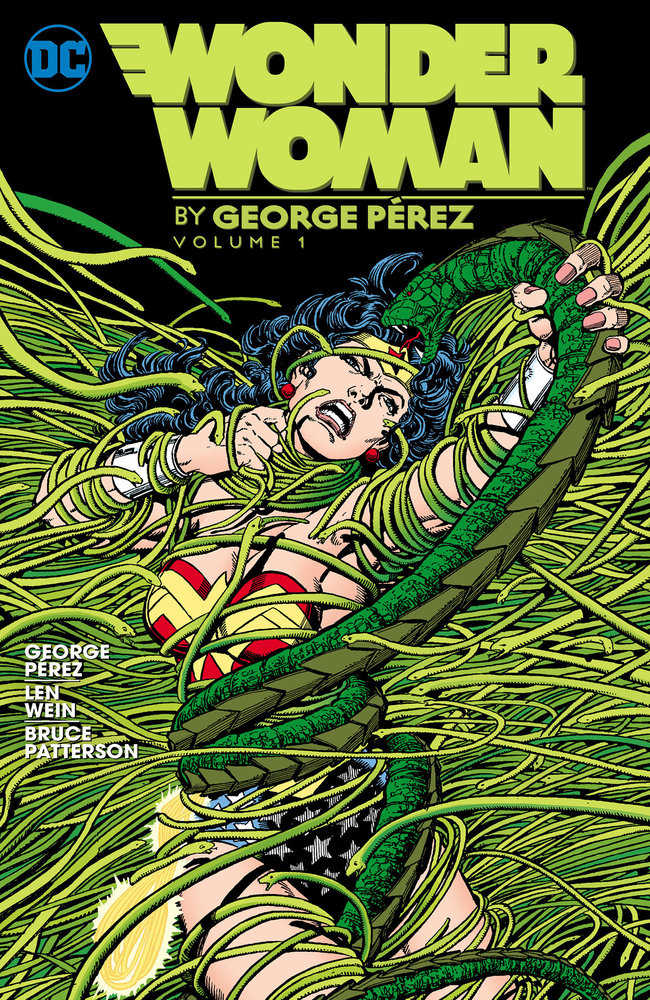 Wonder Woman entangled in green vines on the cover of Wonder Woman By George Perez Volume 1