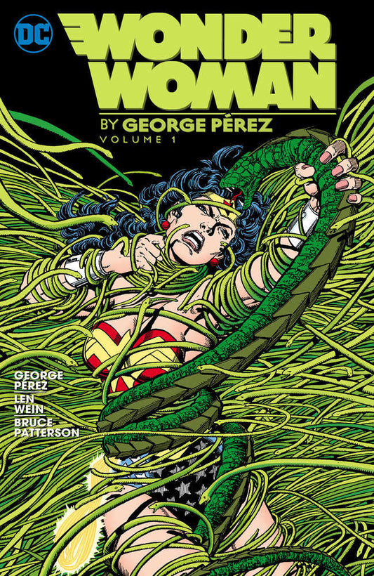 Wonder Woman entangled in green vines on the cover of Wonder Woman By George Perez Volume 1