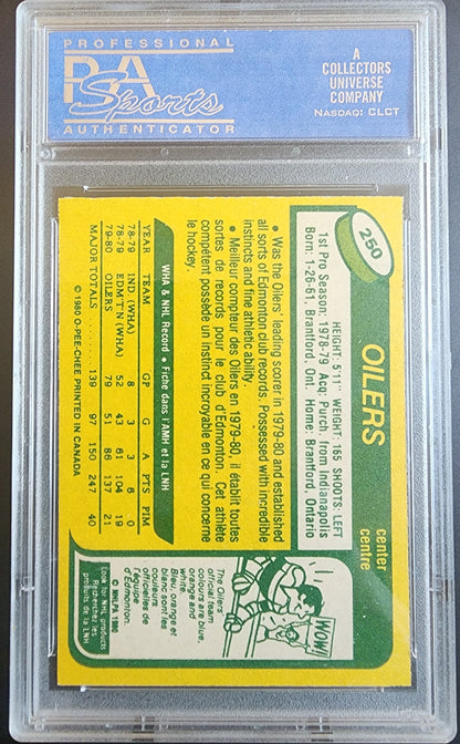 Wayne Gretzky 1980 O-Pee-Chee #250 PSA 8 Nm-Mint trading card in protective case