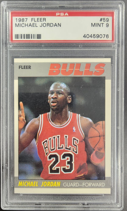 PSA 9 Mint Michael Jordan 1987 Fleer #59 trading card in mint condition