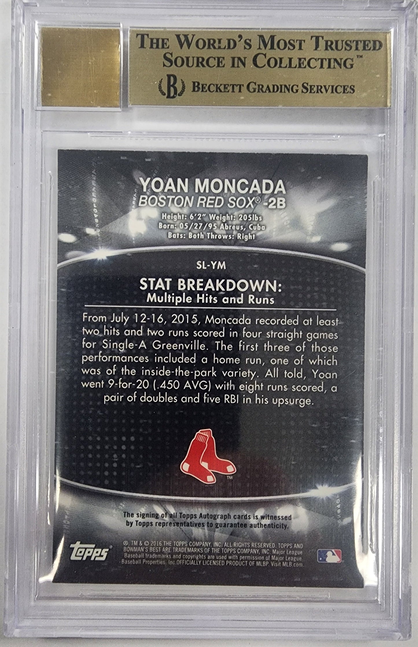 Yoan Moncada 2016 Bowmans Best Stat Lines Superfractor Auto 1/1 BGS 9.5 Auto 10