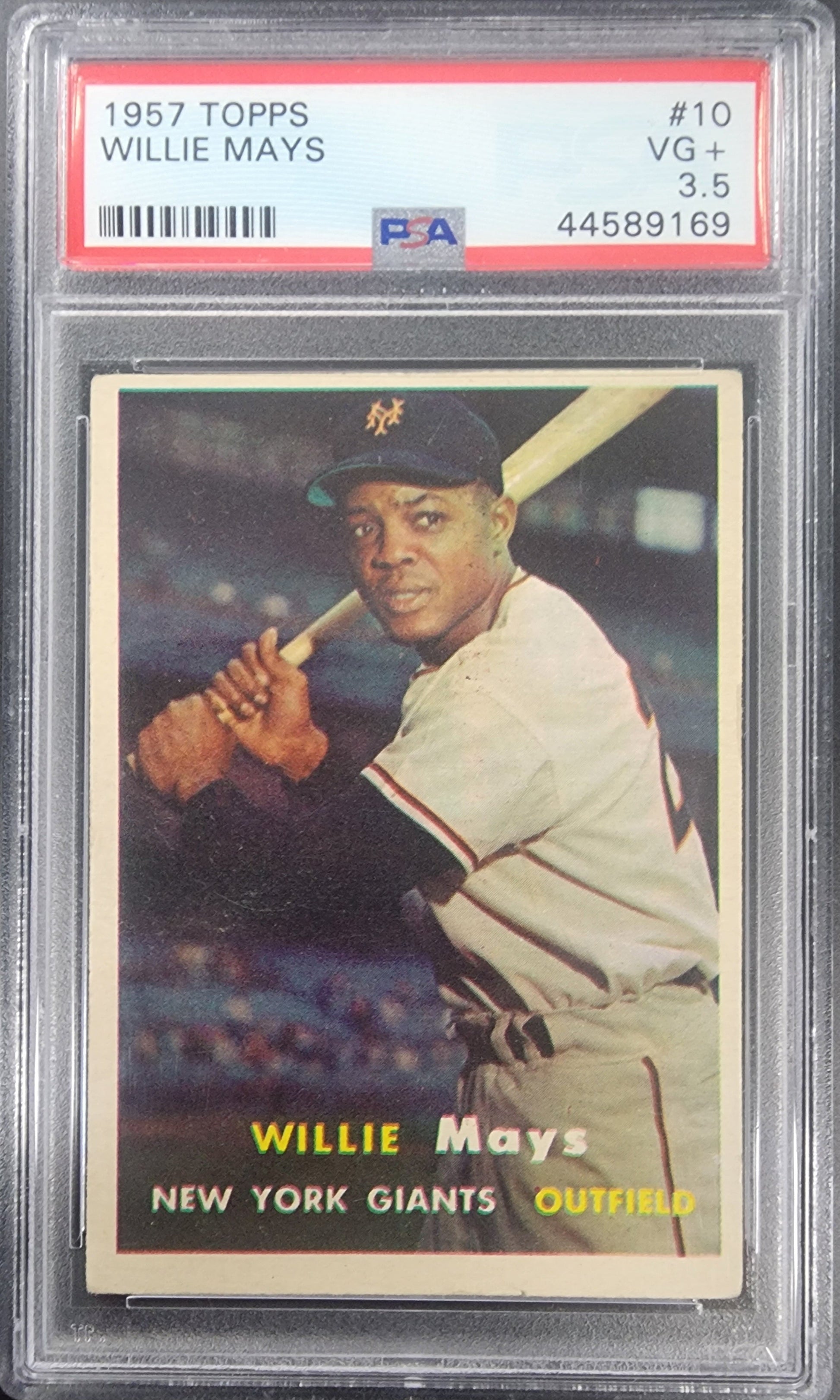 Willie Mays 1957 Topps #10 PSA 3.5 VG+ baseball card of New York Giants outfielder