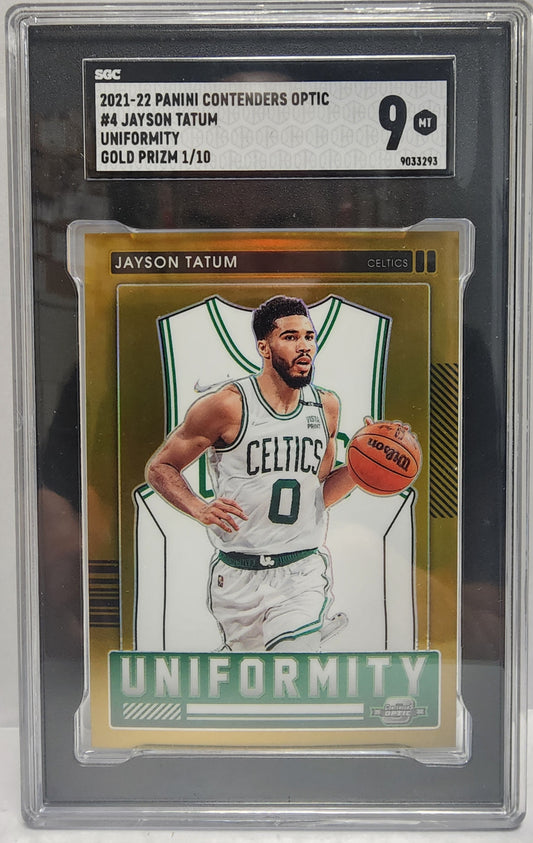 Graded Jayson Tatum 2021 Contenders Optic Uniformity Gold basketball card SGC 9 MINT