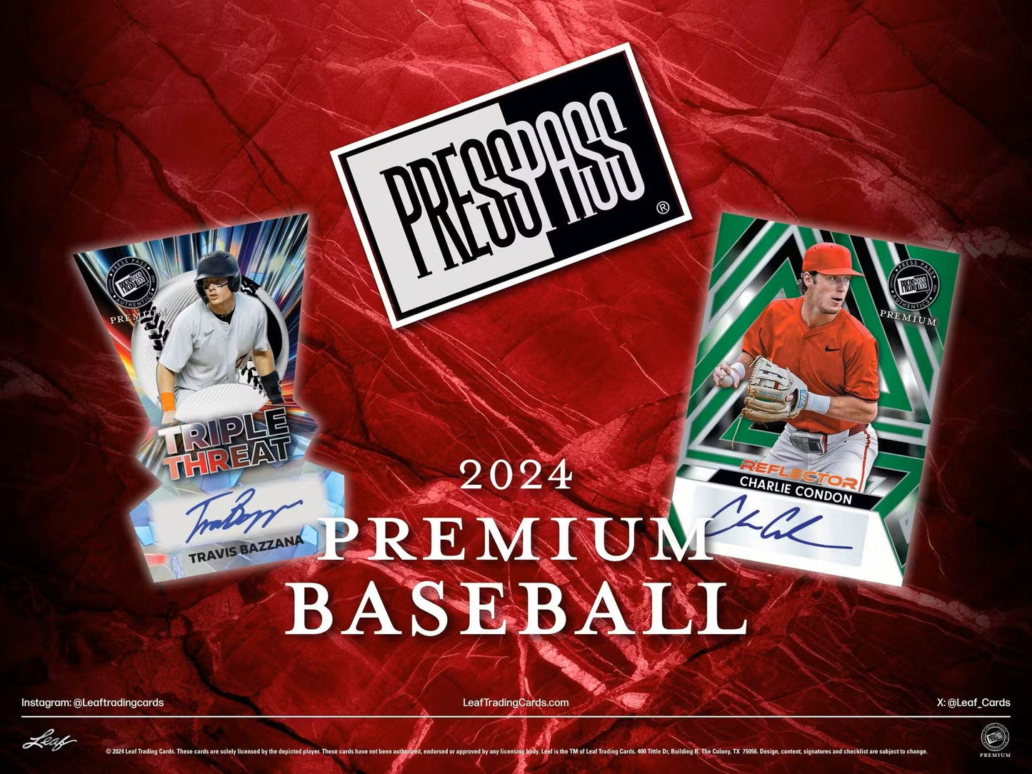 Advertisement for 2024 Press Pass Premium Baseball cards with autographed player cards